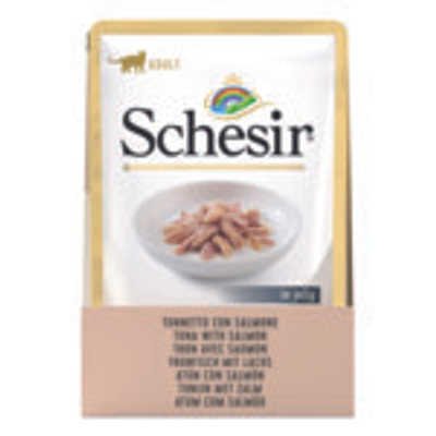12x Schesir Kattenvoer Pouch Tonijn - Zalm in Gelei 85 gr - natvoer katten