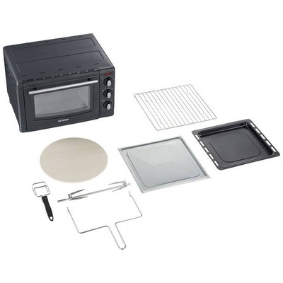 Severin TO 2068 Bak- en Grilloven - 20 Liter - Incl. pizza-grillsteen voor grote pizza's en met functioneel draaispit - 100-230°C - Zwart