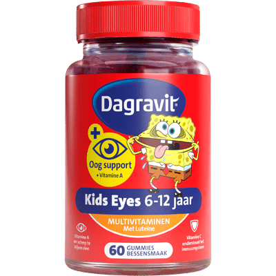 Dagravit Kids Eyes Multivitaminen met oogsupport - Multivitamine met vitaminen en mineralen - Met o.a. vitamine C en vitamine A ( luteïne) - Glutenvrij en lactosevrij - Bessensmaak - Spongebob - Leeftijd 6-12 jaar - 60 gummies