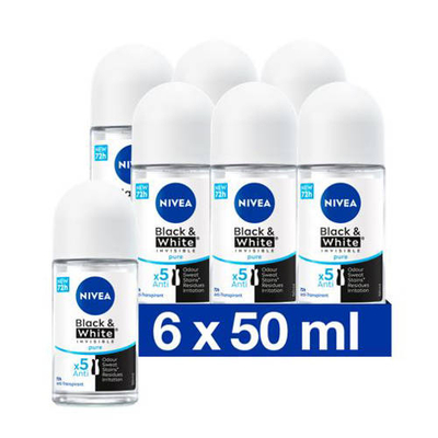 NIVEA Deodorant Roll On Invisible For Black&White Pure 50 ml Multiverpakking
