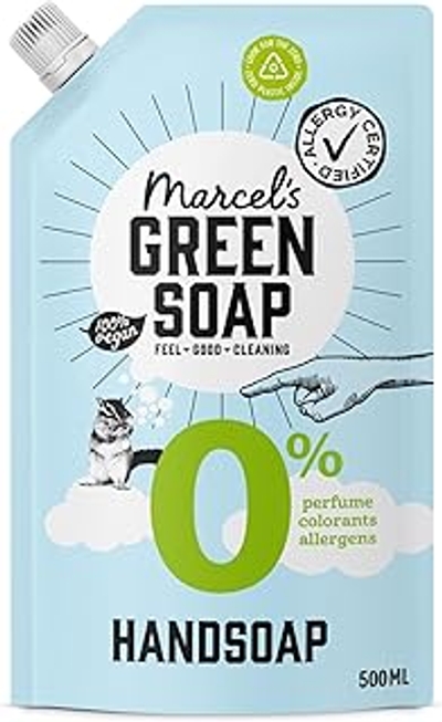 Marcel's Green Soap - Handzeep navulling 0% - Voor gevoelige huid - Hypoallergeen - Navulling vloeibare zeep - Vegan - 97% Biologisch afbreekbaar - 500 ml