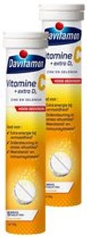 Davitamon Vitamine C forte + vitamine D3 - 15 bruistabletten - Voedingssupplement - BUNDEL 2 STUKS