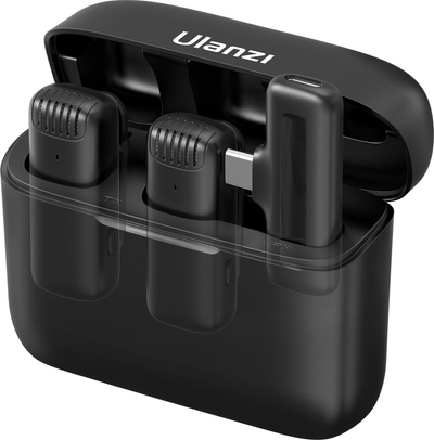 Ulanzi J12 Draadloze smartphone microfoon - USB-C - met oplaadbox - Voor o.a. iPhone 15, 16, OnePlus, Oppo en Samsung en telefoon/tablet met USB C poort - Zwart