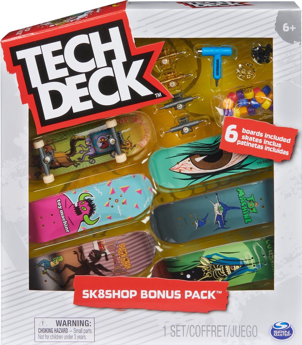 Tech Deck - Sk8shop Bonus-pakket met 6 vingerskateboards - stijlen kunnen variëren