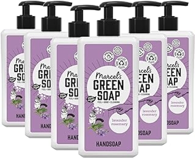 Marcel's Green Soap Handzeep, lavendel en rozemarijn, handzeepdispenser, 100% milieuvriendelijk, 100% veganistisch, 97% biologisch afbreekbaar, 500 ml, 6 verpakkingen