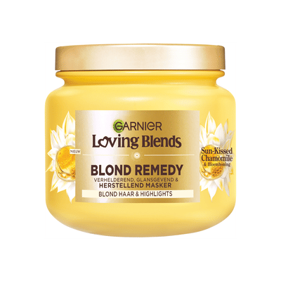 Garnier Loving Blends - Verhelderend, Glansgevend & Herstellend Haarmasker - Sun-Kissed Chamomile & Bloemenhoning - Blond Haar & Highlights - 340 ml