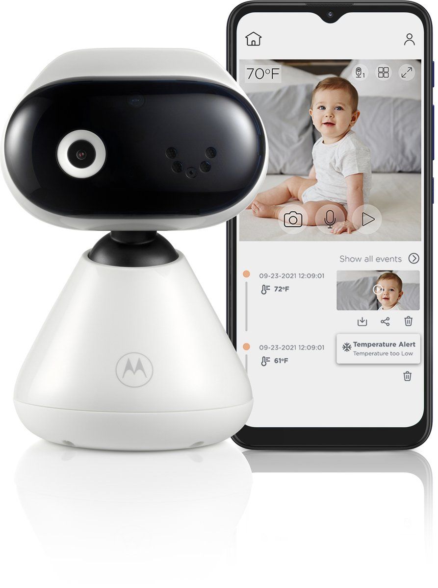 Motorola PIP1000 babyfoon met camera - bewakingscamera met app - babyfoon - nachtzicht, digitale zoom, slaapliedjes en tweewegcommunicatie - wandmontage - wit