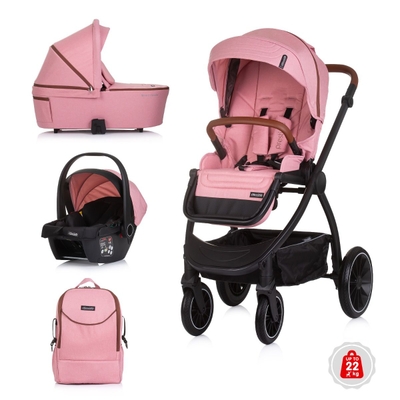 Chipolino Prestige 3-in-1 Kinderwagen - Marshmallow Roze - te gebruiken tot 22kg