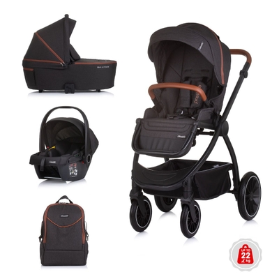 Chipolino Prestige 3-in-1 Kinderwagen - Blackberry Zwart - te gebruiken tot 22kg