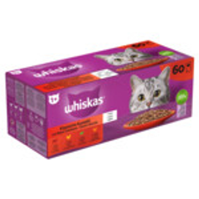 Whiskas Adult 1+ Classic Kattenvoer Nat Maaltijdzakjes Multipack Selectie in Gelei 60x85 gr - natvoer katten