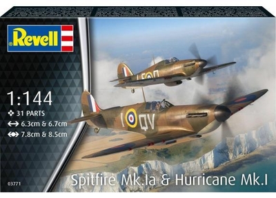 Revell Modelbouwpakket Vliegtuigen - 03771 Spitfire Mk.1a - Hurricane Mk.1 - Propeller Vliegtuigen Plastic - 1:144 - Modelbouw