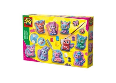 SES Creative 01342 Gieten en Schilderen - Fantasiefiguren - Creatieve Knutselset voor Kinderen vanaf 5 Jaar - Maak figuren zoals draken en eenhoorns - Perfect voor schilderen en creëren