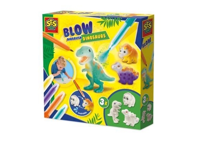 SES Creative 14295 Blaasstiften - Dinosaurussen - Creatieve Knutselset voor Kinderen vanaf 5 Jaar - Versier dinosaurussen met blaasstiften - Wasbaar en herbruikbaar - Perfect voor dinoliefhebbers