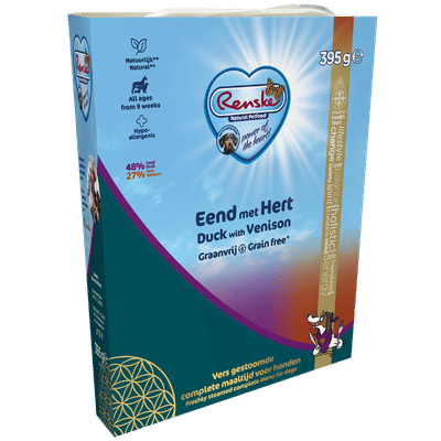 Renske Vers Gestoomd Eend met Hert Graanvrij hondenvoer 395 gram - natvoer honden
