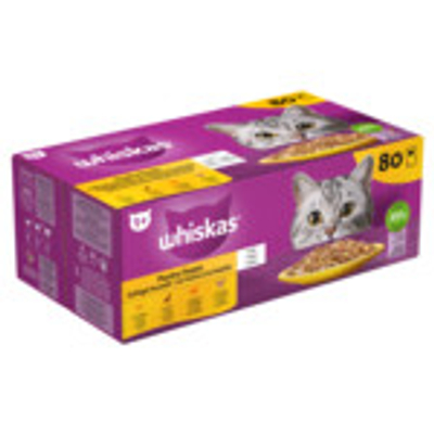 Whiskas Adult 1+ Kattenvoer Nat Maaltijdzakjes Multipack Gevogelte Selectie in Gelei 80x85 gr - natvoer katten