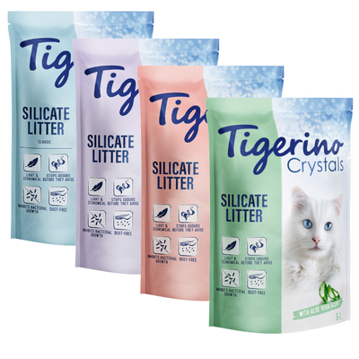 6x5L Gemengd Probeerpakket Tigerino Crystals Kattenbakvulling