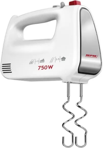 MPM - Keukenmixer met 2 Kloppers en 2 Deeghaken - Handmixer met 5 Snelheden en Turbofunctie - 750W - Wit