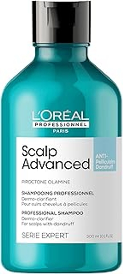 L'Oréal Professionnel, Anti-Roos en Dermo-Reinigende Shampoo, Voor Een Droge en Vette Hoofdhuid, Reinigt Zacht en Verwijdert Roos en Schilfers, Scalp Advanced, 300ml