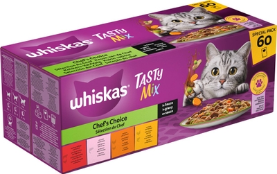 Whiskas Kattenvoer - Adult 1+ - Tasty Mix Keuze Chef in Saus - 60x85g natvoer katten