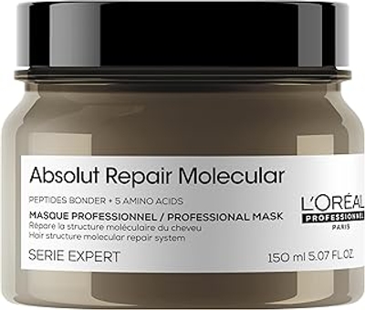 L'Oréal Professionnel, Herstellend Haarmasker, Voor Zeer Beschadigd Haar, Herstelt en Verzorgt het Haar voor Meer Soepelheid, Met Peptiden Bonder en 5 Aminozuren, Absolut Repair Molecular, 150 ml