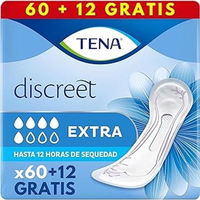 TENA Discreet Extra x72 maandverband voor incontinentie, gemiddeld absorptievermogen, tot 12 uur droogheid, maandverpakking 6 x 12 stuks
