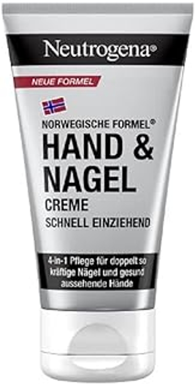 Neutrogena Hand- en nagelcrème, intrekkende handcrème bij droge huid met glycerine + vitamine E, bovendien zorgt de 4-in-1 hydraterende verzorging voor gezond uitziende handen. 75 ml