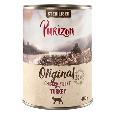 Purizon natvoer voor katten 12 x 200 g / 400 g voor een speciale prijs! - Sterilised: Kipfilet met Kalkoen (12 x 400 g) - natvoer katten