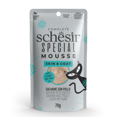 12x70g Schesir Special Skin & Coat zalm met kip nat kattenvoer - natvoer katten