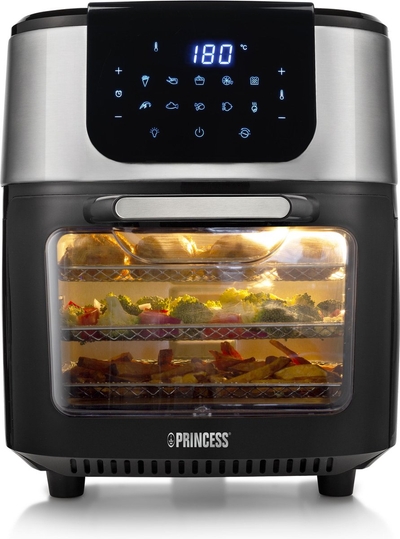 Princess Airfryer Oven DeLuxe 182075 - Heteluchtfriteuse - Extra groot 11 liter - PFAS vrij - 10 automatische programma's - RVS/Zwart