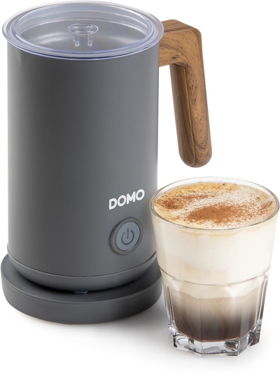 DOMO DO745MF Elektrische Melkopschuimer - Melkklopper - Warm en Koud Opschuimen - Mat Grijs - Houtlook afwerking