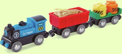 Op batterijen werkende treinset met bewegende cargo