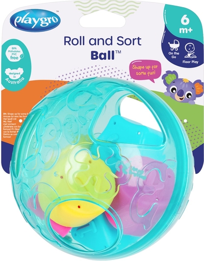 Playgro Roll and Sort Ball - Baby bal - vormsorteerder - Baby speelbal - -Speelgoed Baby - Speelgoed 1 jaar - Educatief baby speelgoed - Bal voor baby - motoriek baby - Baby rammelaar - interactief baby speelgoed - inclusief zachte blokken