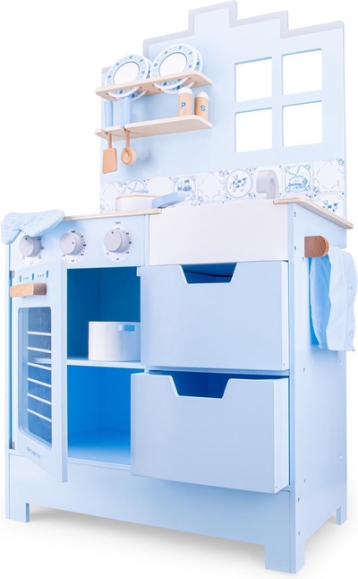 New Classic Toys Houten Speelkeuken Delfts Blauw - Maakt Geluid