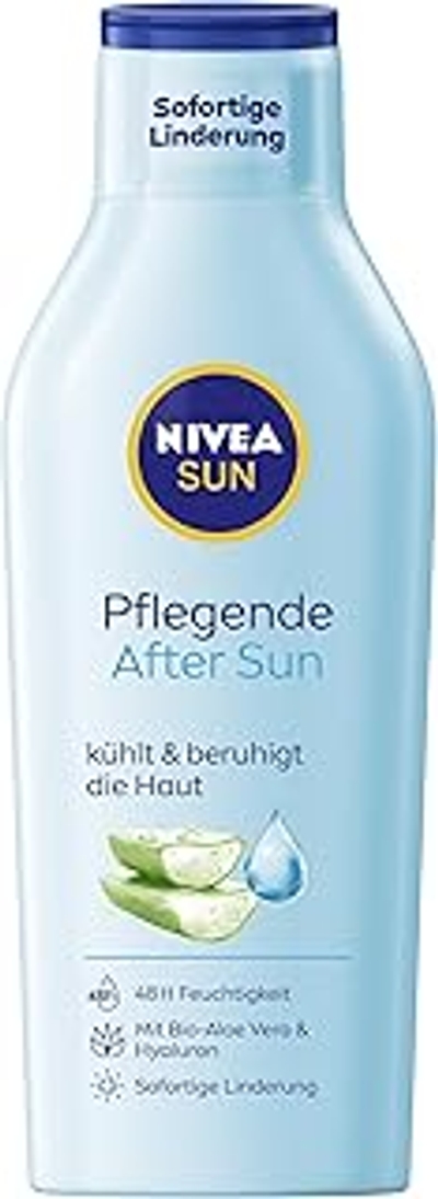 NIVEA SUN Verzorgende After Sun Lotion, bodylotion met rustgevende werking na het zonnebaden, met biologische aloë vera en hyaluron voor 48 uur vocht 400 ml