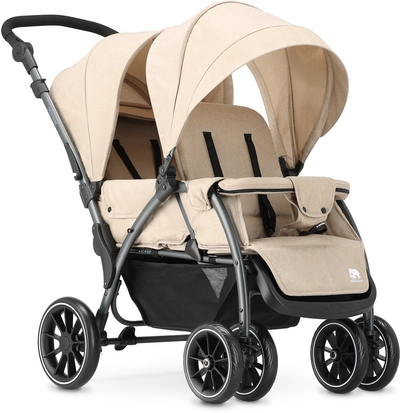 Deryan Luxe Elena Dubbele buggy- duo buggy – tandem buggy – Compact en lichtgewicht - Nougat