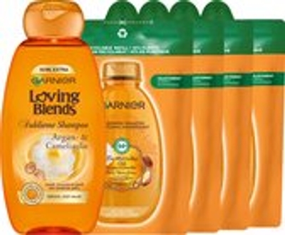 Garnier Loving Blends Argan- & Cameliaolie Shampoo & Refill - Voor Droog en Dof Haar - Intense Voeding en Glans - 5x 250ml