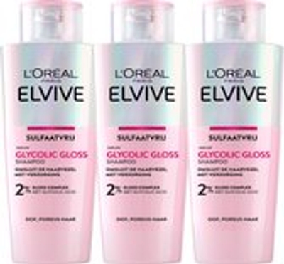 L'Oréal Paris Elvive Glycolic Gloss Shampoo - voor dof, poreus haar - met glycolic acid voor glanzend haar - 3x 200 ml
