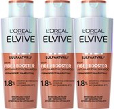 L'Oréal Paris Elvive Fiber Booster Anti-Haaruitval Shampoo - Vermindert haaruitval - Voor breekbaar haar met neiging tot afbreken en uitvallen - 3x 200ml