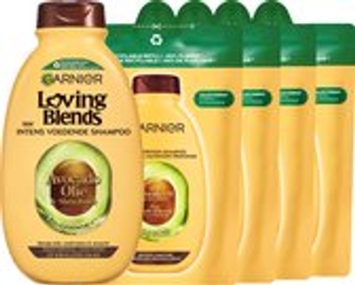 Garnier Loving Blends Avocado Olie & Shea Boter Shampoo & Refill - Intens Voedend - Voor Zeer Droog, Golvend of Krullend Haar - 5x 250ml