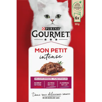 Gourmet Mon Petit Intense Fijne stukjes met Rund, Kalf, & Lam 6 x 50 gram - natvoer katten