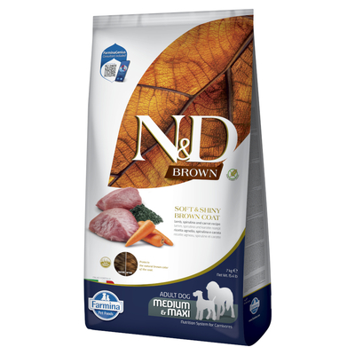 7kg N&D Dog Brown Adult Medium & Maxi met lam. wortel & Spirulina droog hondenvoer - hondenbrokken