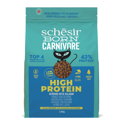 1.25kg Schesir Born Carnivore High Protein Haring met Zalm droogvoer voor katten - kattenbrokken