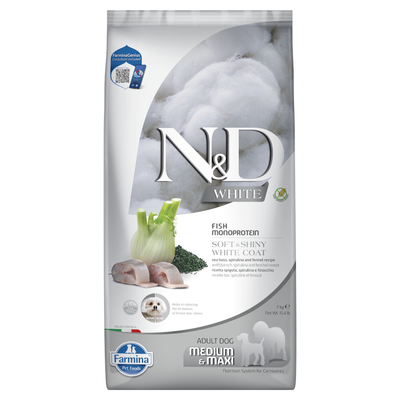 7kg Farmina N&D Hond Volwassen Medium/Maxi Witte Zeebaars. Venkel & Spirulina droogvoer voor honden - hondenbrokken