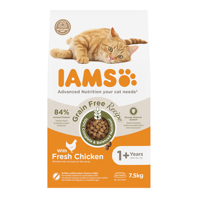 7.5kg IAMS IAMS Advanced Nutrition Graanvrij met kip droogvoer voor katten - kattenbrokken