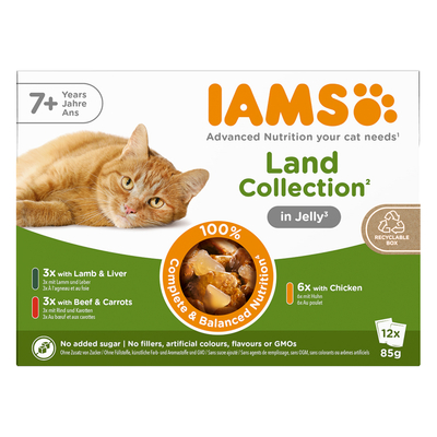 Dubbelpak: 24x85g IAMS Advanced Nutrition Senior 7+ Land Collection in gelei nat kattenvoer - natvoer katten