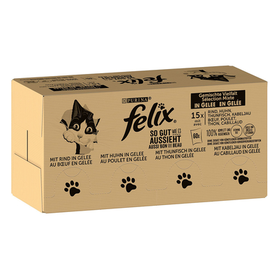 120x85g Rund/Kip/Kabeljauw/Tonijn Felix Elke Dag Feest Kattenvoer - natvoer katten