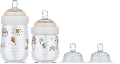 Mepal Mio starterset babyflessen 3-delig - 165 + 240 ml - Anti-koliek - Spiraalontwerp voorkomt verstopping - Soliconen van medische kwaliteit - Sunshine & Rainbow