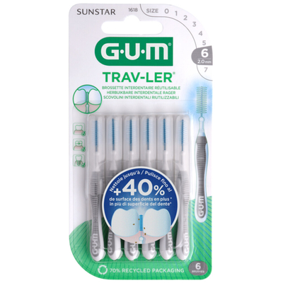 GUM Trav-Ler Ragers Grijs 2.0mm 6 stuks