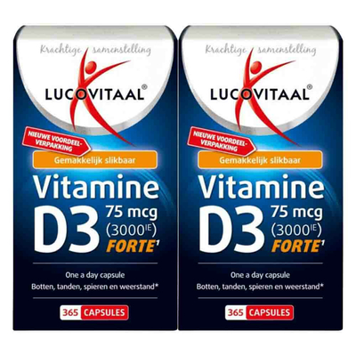 Gratis Verzending: 2x Lucovitaal Vitamine D3 D3 75mcg (3000IE) Forte 365 capsules
