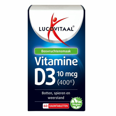 Gratis Verzending: 3x Lucovitaal D3 10 mcg (400Ie) Vitamine Vegan Kauwtabletten 60 kauwtabletten